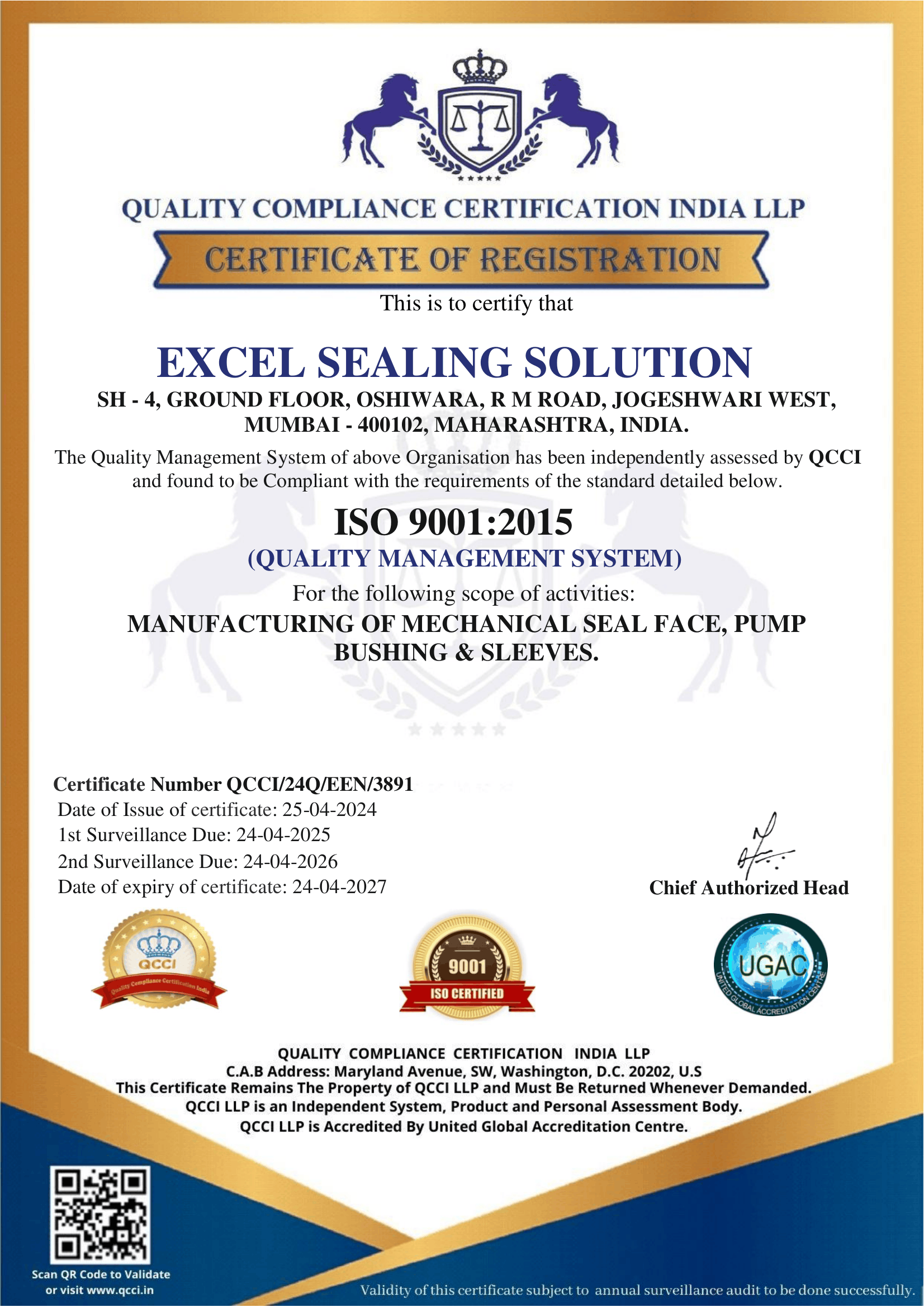ISO 9001:2015 Certificate - Mumbai